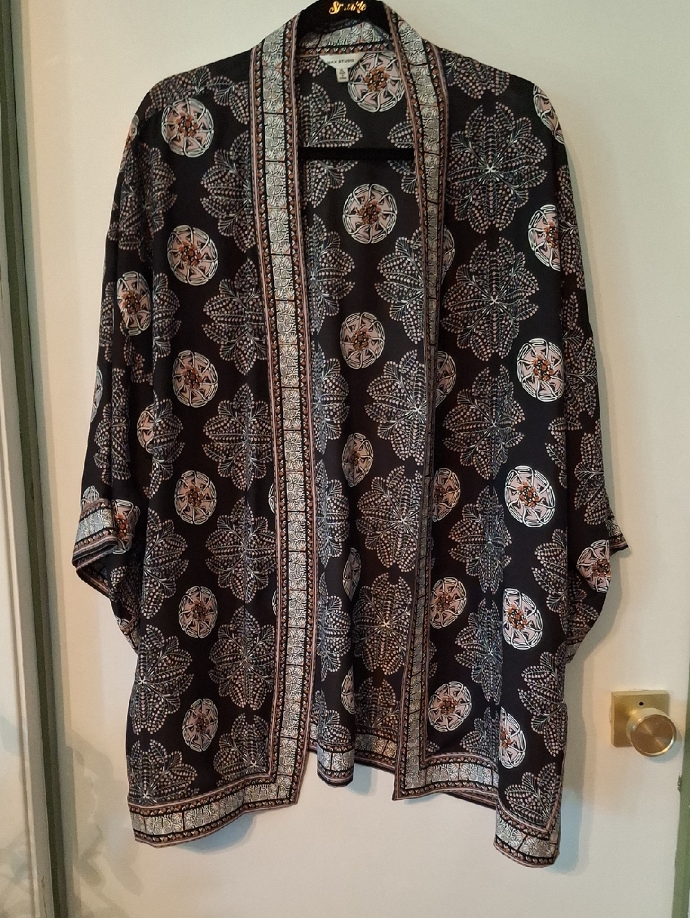 Max Studio Black Floral Print Open Kimono